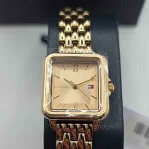 Tommy Hilfiger Women’s Gold-Tone Square Analog Quartz Watch Bracelet w/ Box